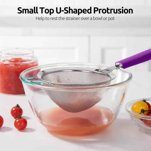 Miniatura 8 de Colador de Malla de Acero Inoxidable 18/8: U-Taste Colador de Cocina de Malla Fina de 5.5 Pulgadas Colador de Alimentos con Mango de Silicona (5)