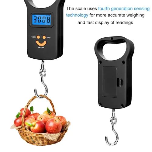 Miniatura 6 de SKEAP Báscula digital para equipaje, 110 libras / 110.2 lbs, pantalla LCD retroiluminada, báscula de pesca con 2 pilas AAA incluidas, regalos