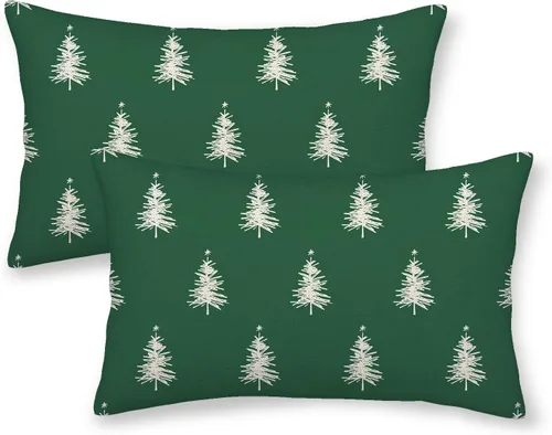Miniatura 31 de AGAYNA Juego de 2 fundas de almohada decorativas con diseño de acuarela verde salvia para árbol de Navidad de 16 x 16 pulgadas, para sofá, invierno