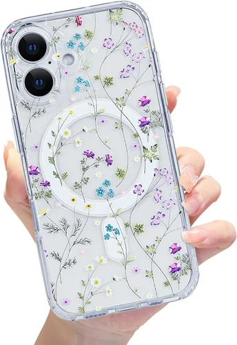 Miniatura 8 de Compatible con el teléfono 13 Pro - Funda magnética mate translúcida, de lujo, a prueba de golpes, magnética y con bonito patrón de flores, carcasa