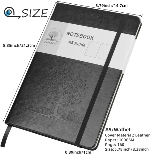 Miniatura 2 de Daofary Cuaderno A5 con rayas de cuero, 160 páginas, diario de 100gsm de papel grueso, tapa dura, con bolsillo, para trabajo, hombres y mujeres, 8.4