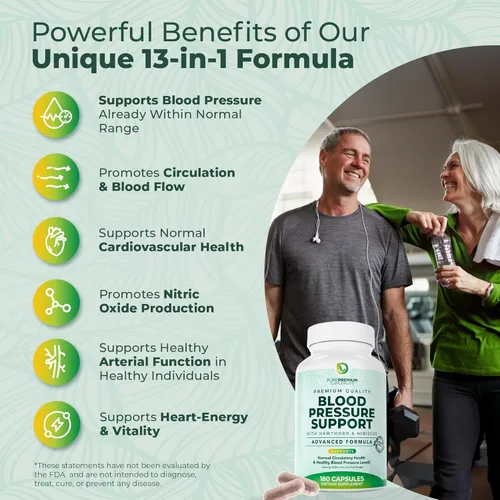 Miniatura 2 de PurePremium Suplementos para la presión arterial con baya de espino, hibisco, ajo y vitamina B12 - Suplemento de óxido nítrico para la salud normal