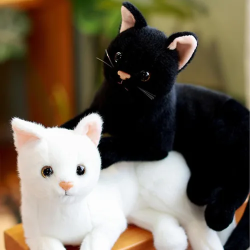 Miniatura 3 de Juguete de peluche suave de gato negro, gato negro realista de 12 pulgadas, regalo para niños y niñas (negro)
