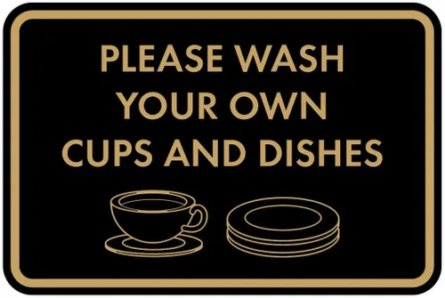 Miniatura 49 de Letrero clásico enmarcado con texto en inglés «Please Wash Your Own Cups and Dishes» (oro cepillado), pequeño