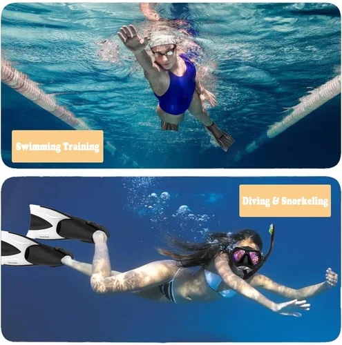 Miniatura 6 de WACOOL Aletas cortas de viaje ajustables para adultos, tamaño de viaje, aletas de hoja corta para esnórquel, buceo, buceo, natación y entrenamiento