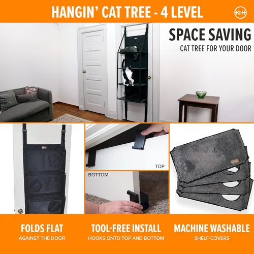 Miniatura 3 de K&H Pet Products Árbol colgante para gatos montado en puerta, muebles de pared para gatos, percha de pared de varios niveles, cama hamaca que ahorra