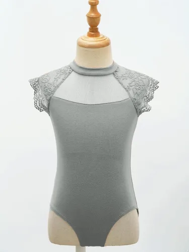 Miniatura 48 de JEATHA Leotardos de ballet para niñas, camisetas de baile, bailarina, encaje floral, con botones, entrepierna