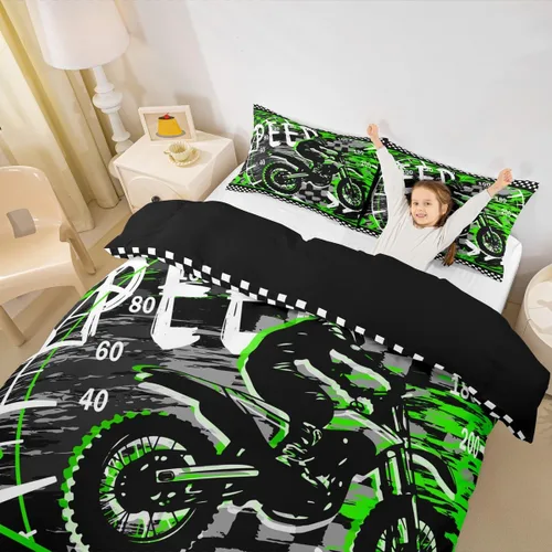 Miniatura 5 de Feelyou Juego de funda de edredón de motocross para deportes extremos, juego de ropa de cama de carreras de motocross para niños, decoración