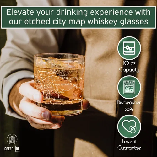 Miniatura 28 de Greenline Goods Vasos de whisky – Juego de vasos de 10 onzas para los amantes de San Luis, grabado con mapa de la ciudad de San Luis Old Fashioned