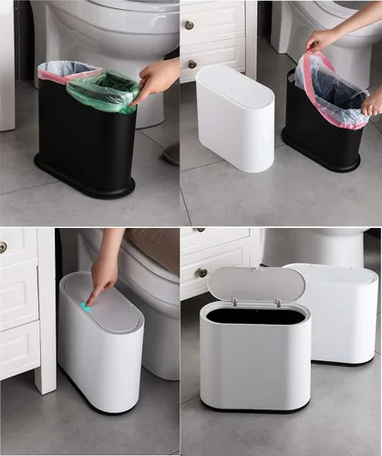 Miniatura 3 de KLGO Basurero de plástico delgado de 10 litros con tapa, canasta de basura de doble barril de 2.4 galones, contenedor de basura rectangular