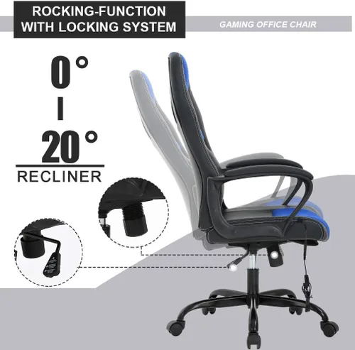 Miniatura 4 de Silla para videojuegos, sillón de oficina con masajeador, sillón de escritorio ergonómico, sillón de videojuegos de piel sintética y ajustable