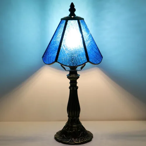Miniatura 5 de Tiffany Style Table Lamp Blue Rippled Stained Glass Lamp 14 Inch Small Lamp,Desk Lamps,6X6X14 Inch,Bronze Resin Base, Antique Lamp,Mini Accent