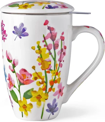 Miniatura 13 de GBHOME Taza de té con infusor y tapa, taza grande de cerámica de hoja suelta de 18 onzas, apta para microondas, apta para lavavajillas, perfecta