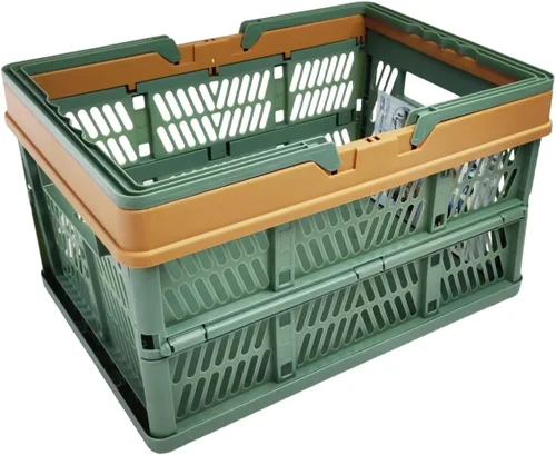 Miniatura 3 de Cesta de plástico plegable duradera con 2 asas, cestas de compras reutilizables para comestibles; pequeñas cajas de almacenamiento plegables