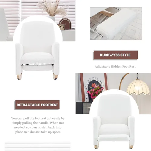 Miniatura 3 de Mecedora moderna para guardería, cómoda silla de guardería con reposapiés, mecedora tapizada con bolsillo, sillón de lectura con base de madera