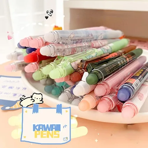Miniatura 5 de 6 bolígrafos kawaii borrables con borradores, bonitos bolígrafos de gel con estampado de dibujos animados kawaii de 0.020 in, bolígrafos de tinta