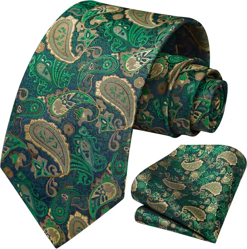 Miniatura 181 de HISDERN Corbatas para hombre, corbata de cachemira y bolsillo cuadrado tejido clásico floral para hombre, corbata de fiesta de boda