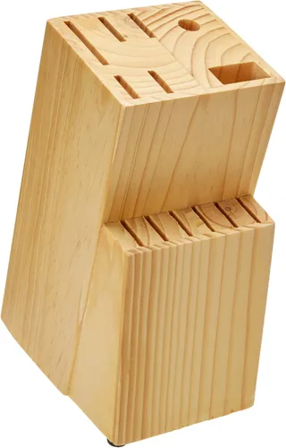 Miniatura 3 de Amazon BasicsJuego de cuchillos de cocina de 14 piezas, cuchillas de acero inoxidable de alto carbono con bloqueo de madera de pino, negro