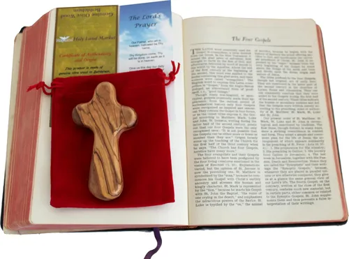 Miniatura 9 de Holy Land Market Cruz de comodidad/sujeción también conocida como cruz de palma o mano con bolsa de terciopelo y dos certificados (4 pulgadas) (2)