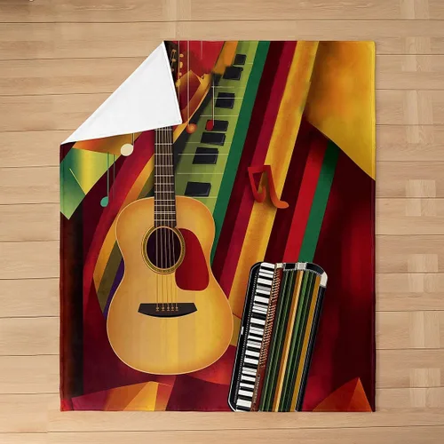 Miniatura 17 de Red Guitar Flannel Fuzzy Blanket,Hip Pop Music Fleece Throw Blanket Kids Girls Boys Home Room Decor,Red Fire Fashion Guitar Bed Blanket,Musical Note