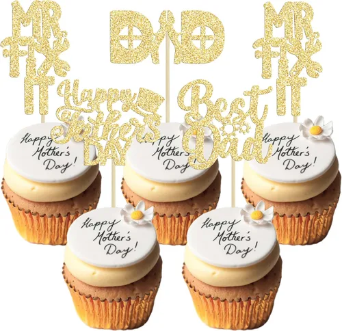 Miniatura 22 de 36 adornos para cupcakes con purpurina azul para el Día del Padre, el mejor papá de la historia, #1 Dad Love Papa Cake Pick Decoraciones para Feliz