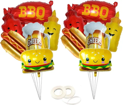 12 globos de decoración de fiesta de barbacoa, globos de aluminio para barbacoa, picnic, cocina, suministros de fiesta, patio trasero, decoración de