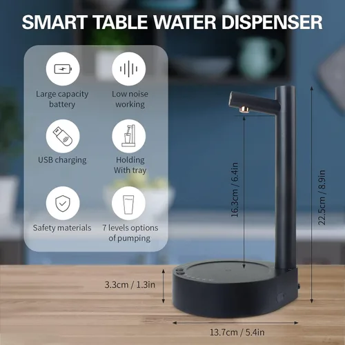 Miniatura 9 de Dispensador de botellas de agua de escritorio, portátil, eléctrica, para encimera de 5 galones y botellas universales, dispensador automático