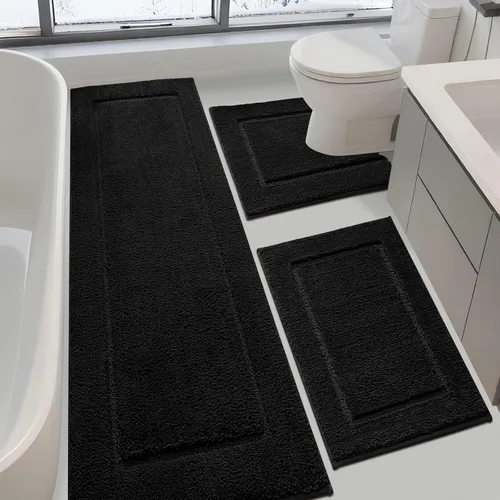 Miniatura 35 de Juego de alfombras de baño de 3 piezas de color blanco hueso, ultra suave, gruesa, esponjosa, microfibra absorbente, parte trasera antideslizante