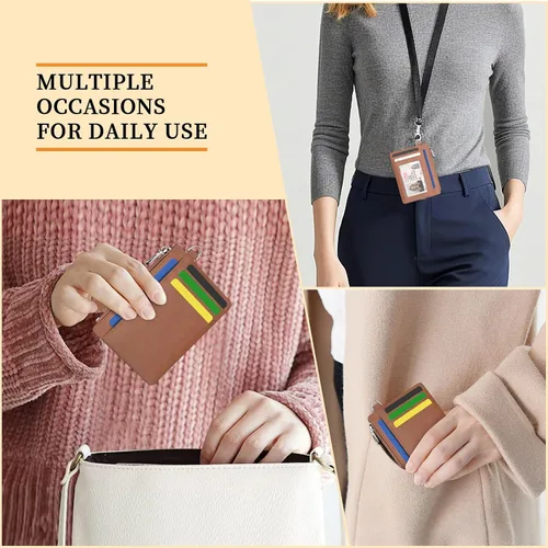 Miniatura 4 de Hancynir Cartera delgada para mujer con soporte para tarjetas de crédito RFID, pequeña mini funda para tarjetas con bolsillo frontal de PU, cartera