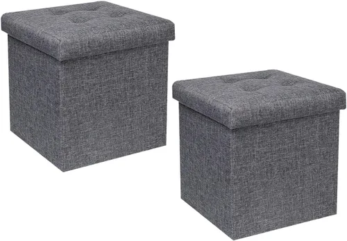 Miniatura 9 de B FSOBEIIALEO Cubo pequeño otomano de almacenamiento, reposapiés, asiento de piel sintética para dormitorio, color negro, 12.6 x 12.6 x 12.6