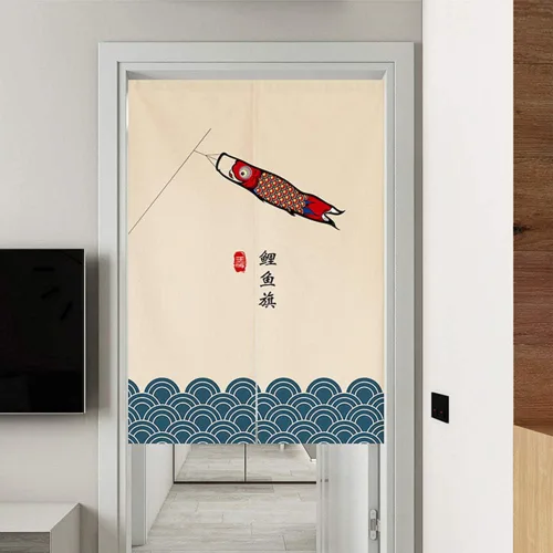 Miniatura 2 de Cortina japonesa Noren para puerta, tapiz Koinobori y cortina de puerta ondulada Ukiyoe para decoración del hogar, 29 x 35 pulgadas