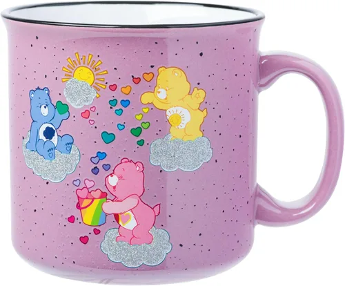 Miniatura 23 de Silver Buffalo - Taza de cerámica de campamento de Los Ositos Cariñositos con purpurina y frase «Positive Vibes» de 20 onzas Care Bears Vibes