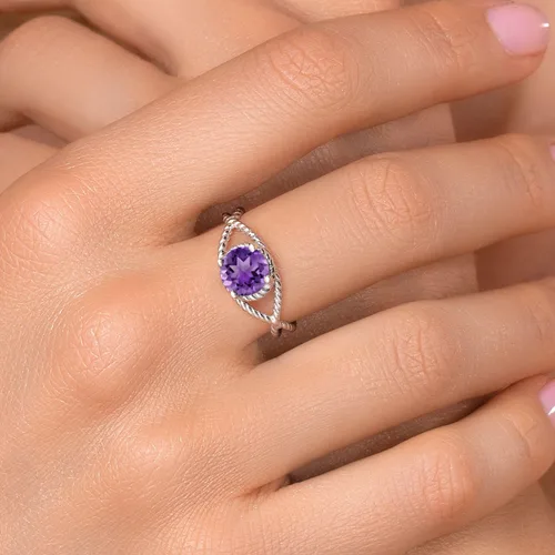 Miniatura 90 de Gem Stone King 7MM Round Gemstone Birthstone Solitaire Ring for Women Twisted Rope Band in 925 Sterling Silver Available in Sizes 5, 6, 7, 8, 9