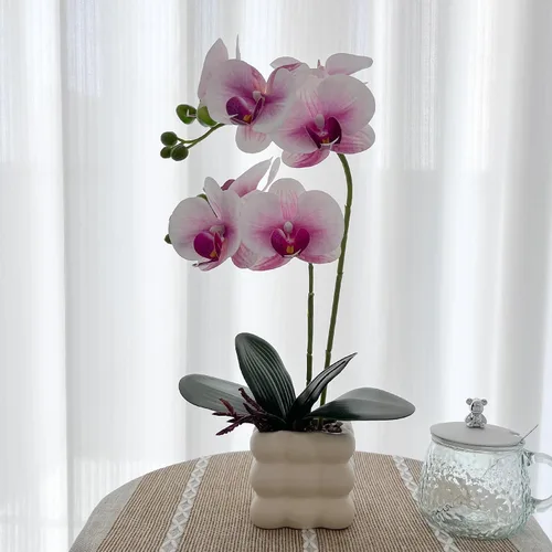 Miniatura 17 de Orquídeas artificiales Floreros de plata, orquídeas artificiales, orquídea naranja, altura 20 pulgadas