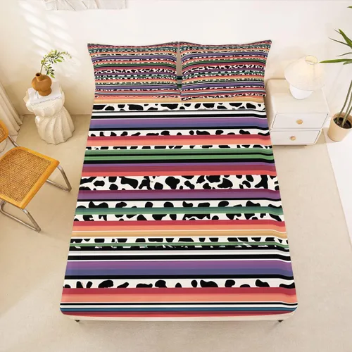Miniatura 16 de Juego de ropa de cama occidental tamaño individual, sábanas aztecas, estilo nórdico exótico, bohemio, sábana bajera ajustable de tribu india