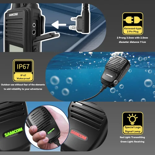 Miniatura 4 de SAMCOM FPCN10A - Radio bidireccional de largo alcance con micrófono de altavoz impermeable, walkie talkies resistentes, 20 canales UHF, batería