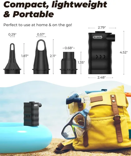 Miniatura 6 de Dr.meter Bomba de aire portátil para inflables, bomba de colchón de aire recargable de 6000 mAh, inflador de aire eléctrico de llenado rápido