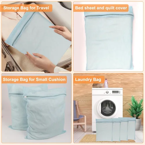 Miniatura 6 de Bolsas de lavandería de malla de algodón orgánico grandes y duraderas de 4 piezas con cremalleras resistentes y malla transpirable son delicadas Azul