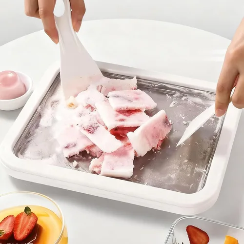 Miniatura 2 de Kit de máquina de helado enrollado – Helado instantáneo de bricolaje, yogur congelado con bandeja de congelación, 2 raspadores, herramienta