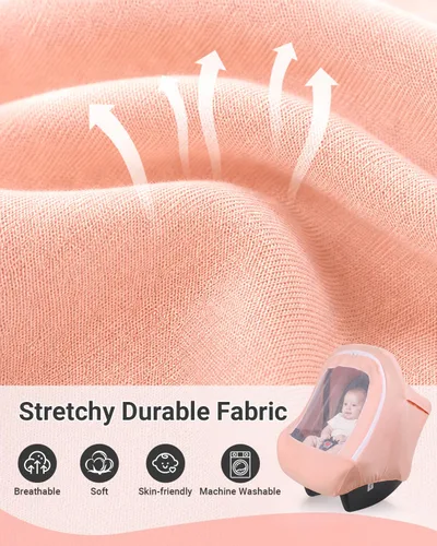 Miniatura 2 de Metplus Funda para Asiento de Carro de Bebé 2 en 1, Funda de Uso Múltiple para Toldo de Asiento de Carro de Bebé con Sombrilla de Privacidad, Rosa