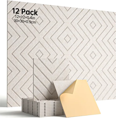 Miniatura 11 de Paneles de espuma con aislamiento de sonido para paredes, paquete de 12 paneles autoadhesivos acústicos, paneles de pared insonorizados de 12 x 12 x