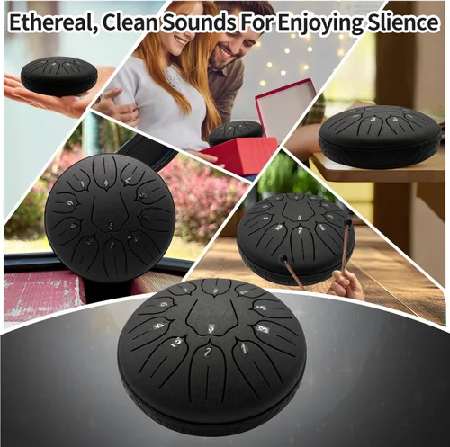 Miniatura 9 de Yahpetes Tambor de lengua de acero, instrumento de percusión musical, tambor de lluvia de metal para exteriores de 6 pulgadas, 11 notas, tecla C