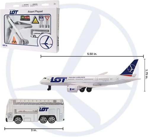 Miniatura 5 de Daron LOT Polish Airlines Airport Playset – Avión de juguete de metal fundido a presión con accesorios – Set de juego de aerolínea con licencia
