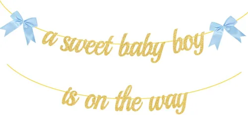 ALISSAR Cartel azul preencordado para baby shower para niño - Decoración de baby shower con letras y lazo con purpurina
