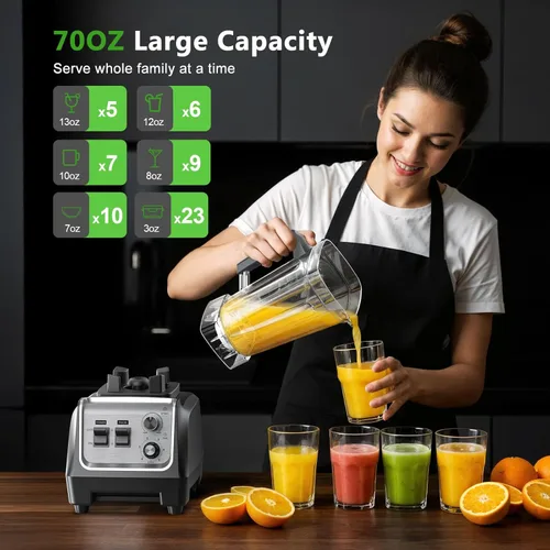 Miniatura 4 de Licuadora de 1800 W para batidos, licuadoras de encimera de gran capacidad de 70 onzas con taza de molienda de 20 onzas, licuadora de cocina de alta