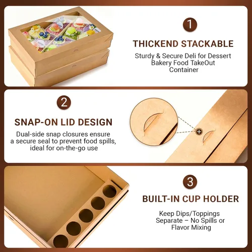 Miniatura 2 de Caja de cartón desechable extra grande para repostería, paquete de 5 unidades, caja fuerte con tapa para 8-10 personas que vayan, tabla
