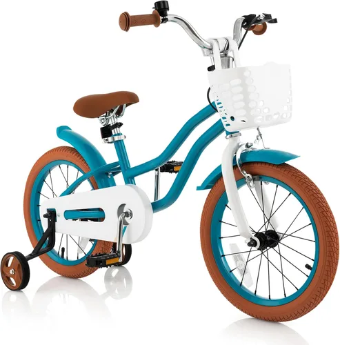 Miniatura 20 de COSTWAY Bicicleta para niños de 12, 14, 16, 18 pulgadas, bicicleta para niños con ruedas de entrenamiento, frenos de mano y posavasos, sillín