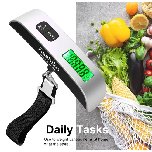 Miniatura 4 de Raabiko Báscula digital para equipaje (paquete de 2), báscula digital de peso para equipaje con sensor de temperatura, pintura de goma, 110 libras