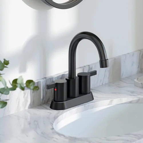 Miniatura 2 de Phiestina - Grifo de baño moderno de 4 pulgadas / 10.16 cm. con 2 asas, grifo de baño de centro, negro mate, sin plomo, grifo de baño moderno