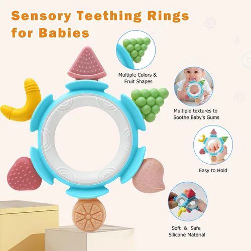 Miniatura 3 de Anillo de dentición para bebés de 3-6-12 meses, mordedor de silicona para bebés para aliviar el dolor de encías, juguete sensorial calmante